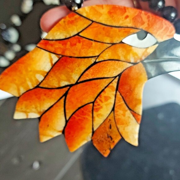 VTG Lee Sands * EAGLE* Black Stone And Mother Of Pearl Eyes Necklace - Picture 4 of 6